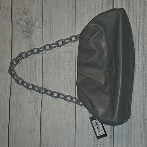 Badgley Mischka Wrapped Frame Clutch Shoulder Bag w/ Chain Link Gray NWT